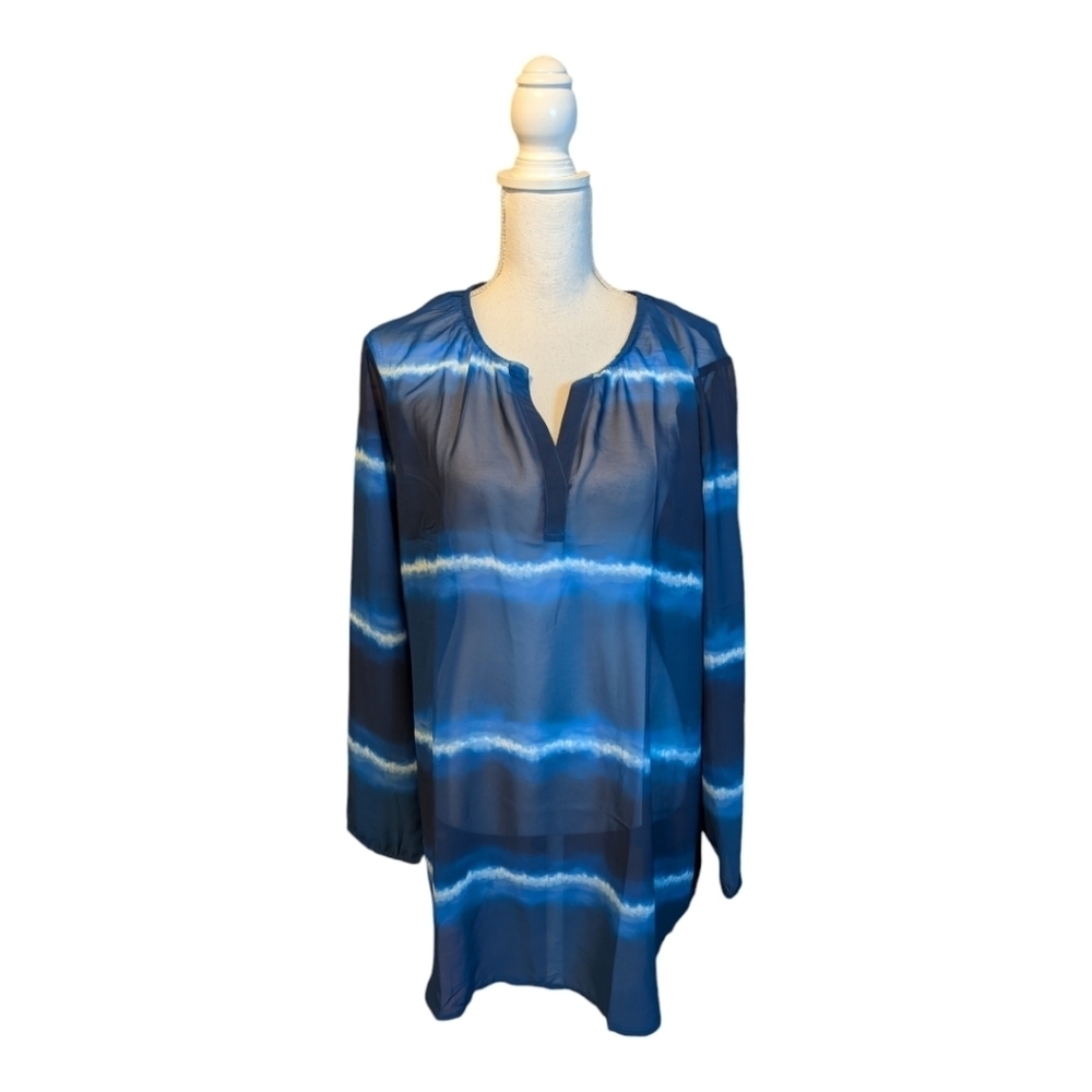 Blair Sheer White on Blue Tie Dye Coastal Beach Shirt XL
